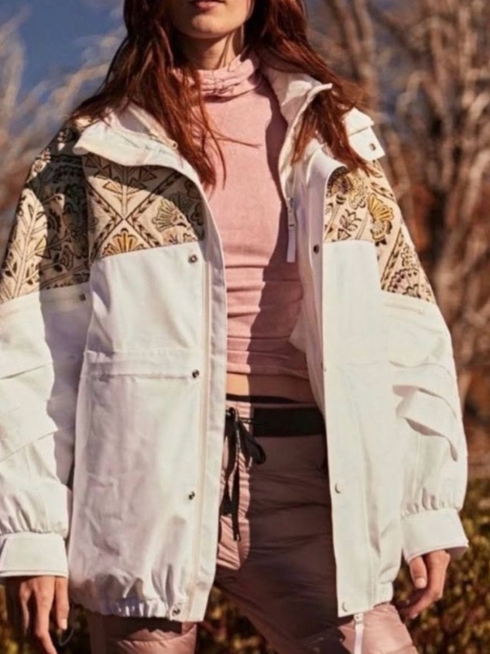 FP Movement by Free People White Anorak with Patterned Yoke